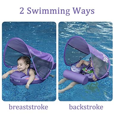 Luckclubtojoy Add Tail Mambobaby Float with Canopy, Baby Floats for Pool Non-Inflatable Waist Float Swim Training Toy with UPF 50+ UV Sun Canopy (Contrast-Purple) - Image 5
