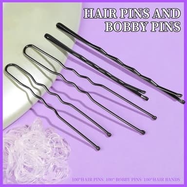 Teenitor 300pcs Hair Pins - Black Bobby Pins, Hair Bands Kit with U Pins for Buns & Bobby Pins in 2" & 2.75" Sizes - Image 2