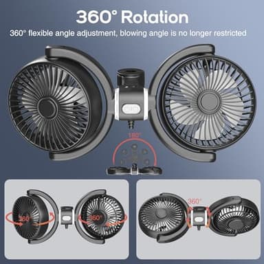 Trustnice USB Car Fan for Backseat for Kids, Dual Head Car Seat Fan Independently Controlled 360° Rotatable Powerful 3-Speed Vehicle rear headrest Air Circulation Cooling Fans for SUV Truck Sedan - Image 2