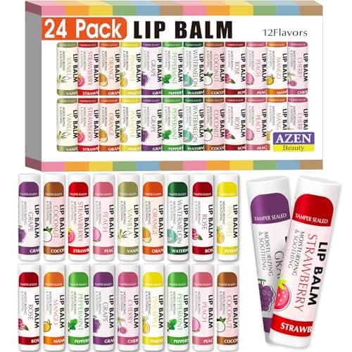 AZEN 24 Pack Lip Balm, Natural Lip Balm Bulk, Lip Care Product, Moisturizing Lip Balms for dry cracked lips - 12 Flavors - Image 1