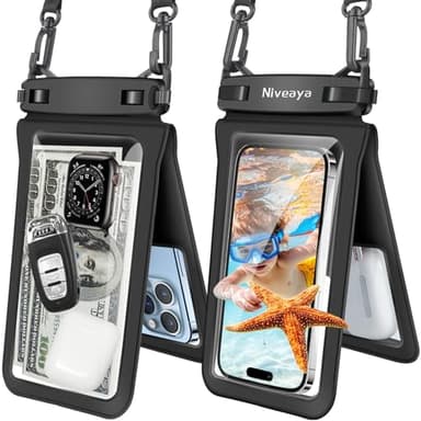 Niveaya Double Space Waterproof Phone Pouch (2-Pack) - IPX8 Cell Phone Dry Bag for Beach, Kayak, Cruise Travel Essentials - Compatible with iPhone 16/15/14 Pro Max & Galaxy S25/S24 Ultra (up to 8.3") - Image 1