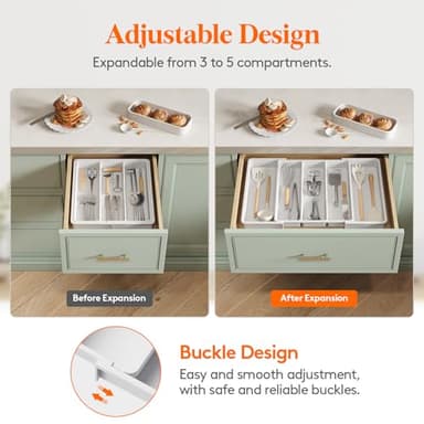 Lifewit Utensil Organizer for Kitchen Drawers, Expandable from 13‘’ to 22.4'', 15'' Depth, Plastic Cutlery Silverware Flatware Holder, Spatula Tools and Gadgets Storage, Large, White - Image 5