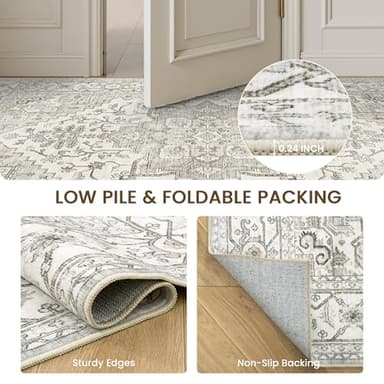 befbee 8x10 Area Rugs for Living Room, Stain Resistant Neutral Washable Rugs for Dining Room, Vintage Non-Slip Thin Large Size Beige Area Rug, Printed Vintage Home Decor Rug（Beige） - Image 3