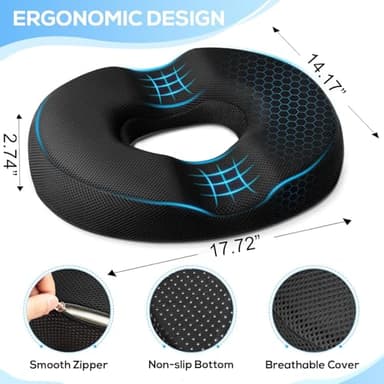 Donut Pillow Seat Cushion, Donut Chair Cushions for Postpartum Pregnancy & Hemorrhoids, Sciatica & Hip & Coccyx Pain Relief Desk Chair Cushion for Long Sitting Office Workers, Car Drivers - Image 2