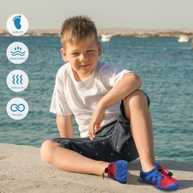 WateLves Toddler/Little/Big/Kid Water Shoes Wide Barefoot Aqua Athletic Sneakers Girls Boys Hiking Beach Swim Fast Dry Shoes Built-in Heel Grips (Red Blue, 37) - Image 7