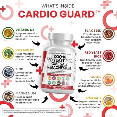 Clean Nutraceuticals COQ10 200mg Red Yeast Rice Omega 3 Magnesium Complex 500mg Niacin Zinc Vitamin K2 D3 - Heart Support Vitamins for Women & Men w/Vitamin B3, Coenzyme Q10-60 Ct - Image 3