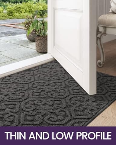 DEXI Front Door Entryway Mat Non Slip, 3x5 ft Large Washable Inside Entrance for House Floor Low Profile, Thin Entry Doormat Absorbent Dirt Trapper, Dark Grey - Image 4