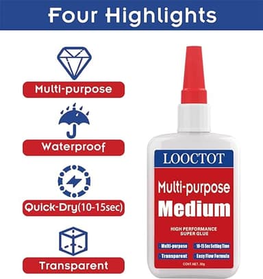 LOOCTOT 60g(2.12 oz) Medium CA Glue Premium Adhesive. All Purpose,Quick Drying Super Glue, for Wood, Metal, Model Kit, Home Repair, DIY.Quick-Dry Waterproof Clear - Image 5
