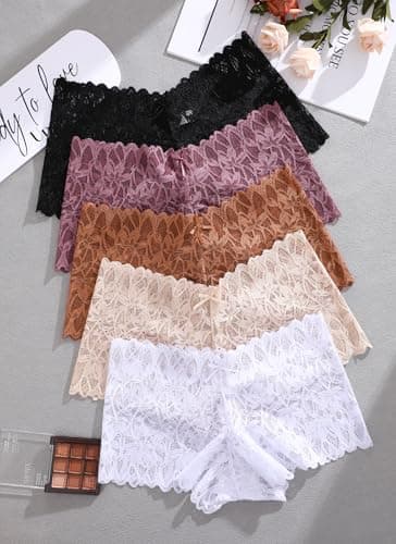 READY TO LOVE Sexy Women's Underwear Lace Shorts V Waist Breathable Cheeky Panties Boyshorts Underwear Women 5 Pack - Image 8