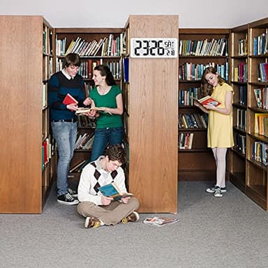 TXL 14.2" Large Digital Day Wall Clock, Custom 8 Languages Calendar, Count up-Down Timer and Temp Reminder, 12/24Hr Desktop Alarm Clock with Extra Large Display for Home Office Studio Hotel, White - Image 8