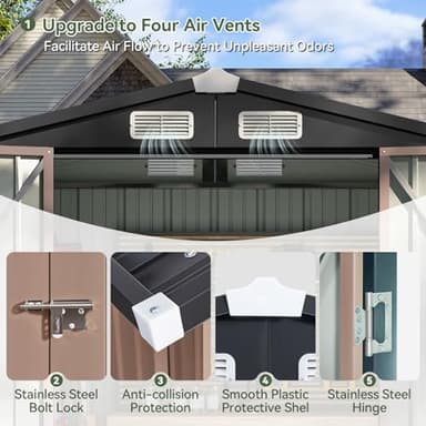 Aoxun 6.2x4 FT Shed Outdoor Storage Shed with Lockable Doors & Slooping Roof Metal Garden Tool Shed for Backyard, Patio, Poolside (Brown) - Image 7