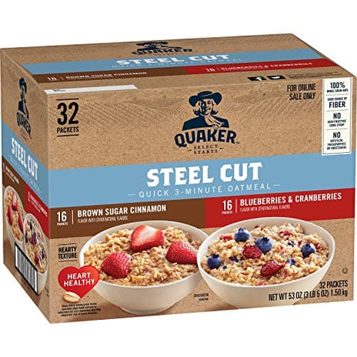 Quaker Steel Cut Quick 3-Minute Oatmeal, 2 Flavor Variety Pack, Individual Packets, 32 Count - Image 1