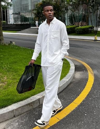 COOFANDY Mens Coordinated Outfit All White Hawaiian Shirt and Linen Pants Sets Casual Beach Linen Sets 2 Piece, White, Large - Image 3