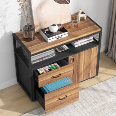 Tribesigns 63" L Shaped Desk with Drawer Cabinet, Executive Computer Desk and lateral File Cabinet, 2 Piece Home Office Furniture with Drawers for Hanging File, Doors with Locks (Brown, 63 inches) - Image 4