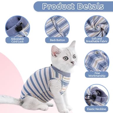 Queenmore Cat Recovery Suit,Cat Suit for Cats After Surgery Female,Featured Striped Post-Surgery Bodysuit,Cat Surgery Recovery Suit Female Cone of Shame Alternative for Cats Anti Licking (Blue,S) - Image 3