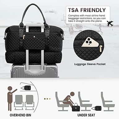 LOVEVOOK Travel Duffle Bag, Weekender Bags for Women with Shoe Compartment, Carry on Overnight Bag with Toiletry Bag, Gym Duffel Bag with Wet Pocket, Hospital Bags for Labor and Delivery, Black - Image 4
