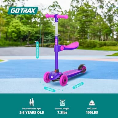 Gotrax KS3 Kids Kick Scooter, LED Lighted Wheels, Adjustable Height Handlebars and Removable Seat, Lean-to-Steer & Widen Anti-Slip Deck, 3 Wheel Scooter for kids Ages 2-8 and up to 100 Lbs (Purple) - Image 7