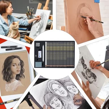 PANDAFLY 26-Piece Professional Sketch Pencil Set - Includes 4H to 14B Graphite Pencils, Charcoal Pencils, Charcoal Sticks, Vinyl Eraser, Kneaded Eraser, Sharpener, Blending Stump - Image 6