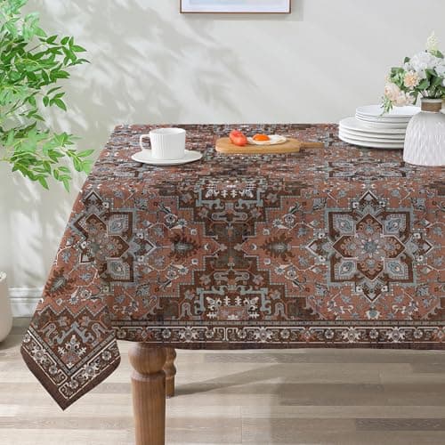 cusugbaso Boho Tablecloth 60x84 Inch Rectangle - Cotton Linen Vintage Rustic Farmhouse Bohemian Decorations for Home, Water-Resistant Washable Table Cloth for Party,Table, Outdoor - Image 1