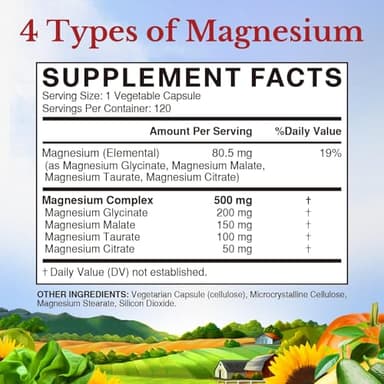 Vitalitown Magnesium Complex Supplement 500mg - NSF Certified Magnesium Glycinate, Malate, Taurate & Citrate - Chelated High Absorption & Gentle on Stomach - Vegan Non-GMO 120 Capsules - Image 8