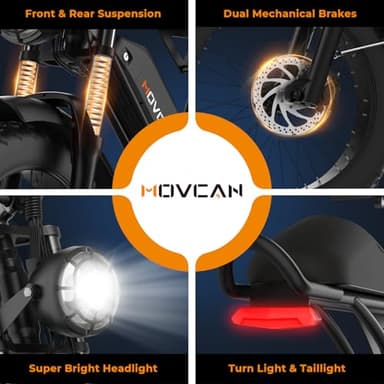 Movcan V60 Electric Bike for Adults, 1000W Motor 30MPH Top Speed 20” Fat Tire Electric Bike, 48V 15.6Ah Removable Battery Ebike, 7-Speed Full Suspension Electric Dirt Bike, Black - Image 9