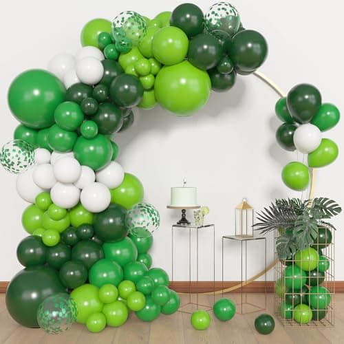 Amandir 153pcs Green Balloons Arch Garland Kit, Different Sizes 18 12 10 5inch Dark Emerald Light Lime Green Latex Confetti Balloon for Safari Jungle Baby Shower Birthday Graduation Party Decorations - Image 1
