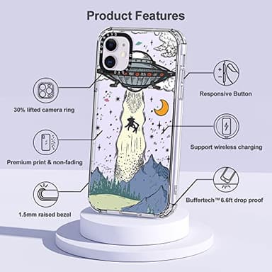 MOSNOVO Case for iPhone 11, [Buffertech 6.6ft Military-Grade Drop Protection] [Anti Peel Off Tech] Clear TPU Bumper Phone Case Cover Design - UFO - Image 6