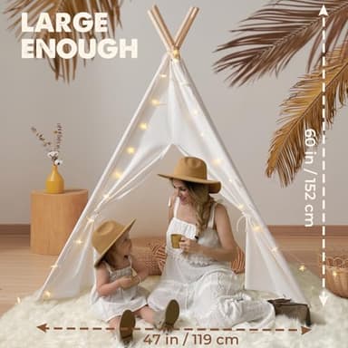 Tiny Land Teepee Tent for Kids – 100% Cotton Play Tent with Padded Mat & Star Lights, Foldable with Carry Bag, Indoor Play Tent for Girls & Boys - Image 4