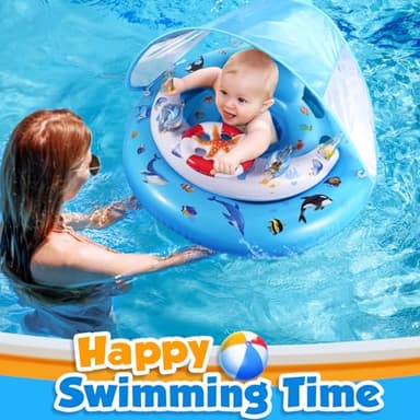Baby Pool Float with Canopy UPF50+ Sun Protection, Inflatable Kids Pool Floats with Toy Play Console for Baby 6-36 Months, Infant Swimming Float with Adjustable Safety Seat for Boys Girls - Image 6