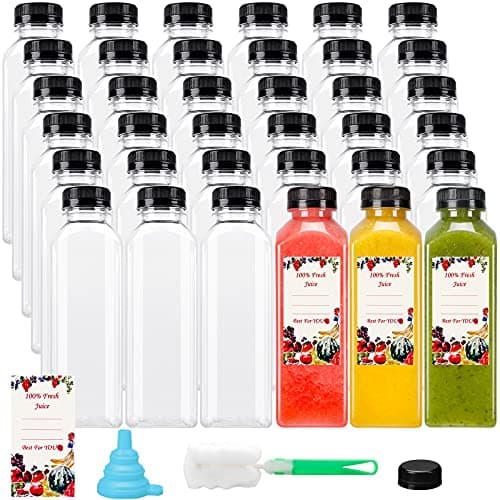 SUPERLELE 36pcs 12oz Plastic Juice Bottles with Caps, Reusable Juicing Bottles, Clear Drink Containers with Lids for Drinking, Smoothie and Other Beverages - Image 1