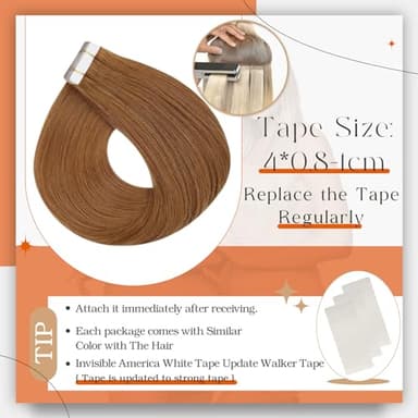 Full Shine Invisible Tape in Extensions Real Human Hair Color 330 Auburn Seamless Hair Extensions Tape in 18 Inch 50Gram Double Sided 20Pcs Straight Remy Human Hair Extensions Add Volume for Party - Image 3