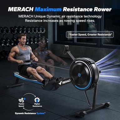 MERACH Rowing Machines for Home, Adjustable Air Resistance Professional Indoor Rowing Machine, Ergonomic Comfort Seat, Performance Monitor and Device Holder, Easy Storage - Image 3