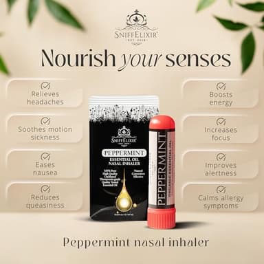 Peppermint Inhaler Nasal Stick - Aromatherapy Nasal Inhaler, Portable Nose Inhaler Stick, Non Drowsy Motion Sickness Stick with Peppermint Essential Oil, Aromatherapy Inhaler Stick, Aroma Inhaler - Image 2