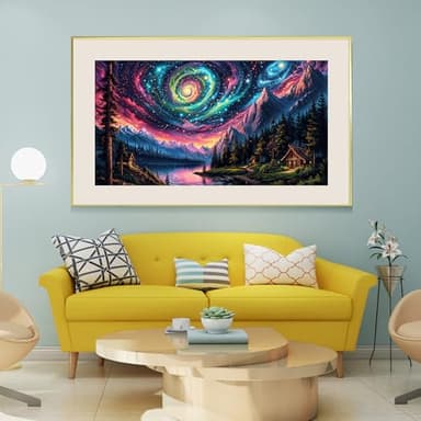 HeeBenor Large Aurora Diamond Painting Kits, 5D Mountain Landscape Diamond Art Kits for Adults, DIY Full Drill Lake Forest Diamond Painting, Large Gem Art for Adults for Wall Decor 27.5 X 15.7 Inch - Image 3