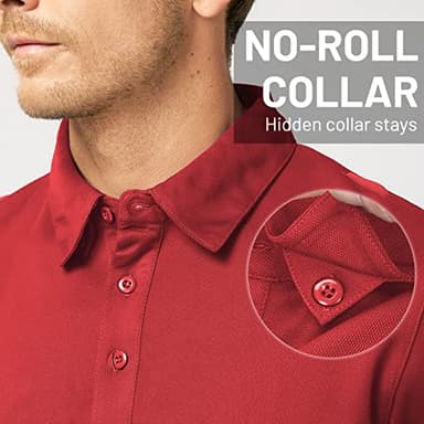 MIER Men's Outdoor Performance Tactical Polo Shirts Long and Short Sleeve, Moisture-Wicking, Red, Large - Image 3