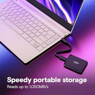 Crucial X9 1TB Portable SSD, Up to 1050MB/s, USB 3.2 USB-C, External Solid State Drive, Compatible with Windows, Mac, & Android, Reliable Storage for Games, Files, & Backups, Black - CT2000X9SSD902 - Image 2