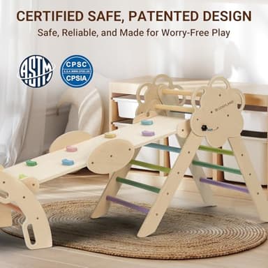 COSYLAND Pikler Triangle Set - 8 in 1 Large Montessori Climbing Toys for Indoor - Wooden Foldable Jungle Gym for Toddler & Baby, CPC/SOR/CE Certified Enjoys Unique Patented Design, Rainbow - Image 8