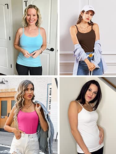 V FOR CITY Camisole Tops for Women Built-in Shelf Bra Adjustable Strap Tank Summer Cotton Cami Shirt 2 Pack Black White XL - Image 6