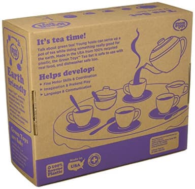Green Toys Tea Set, Pink CB - 17 Piece Pretend Play, Motor Skills, Language & Communication Kids Role Play Toy. No BPA, phthalates, PVC. Dishwasher Safe, Recycled Plastic, Made in USA. - Image 4