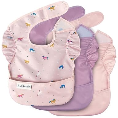 Tiny Twinkle Mess-Proof Baby Bib - Waterproof Bib for Baby Girl - Machine Washable - Adjustable Closure - PVC, BPA, & Phthalate Free - Great for Travel - Baby Food Bibs (3 Pack, Unicorn Set) - Image 1