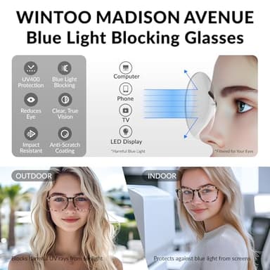 WINTOO Blue Light Glasses for Woman Men | 99% Blue Light Blocking Glasses for Computer Gaming TV Phone Screen Square Frame | Anti Eyestrain & UV Glare Protection - 5 Pair - Image 5