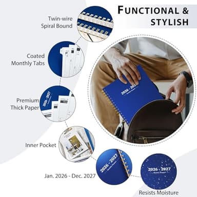 Ymumuda 2026 Planner-2 Year Monthly Planner 2026-2027, JAN.2026 - DEC.2027, 8.5" x 11", 26-27 Monthly Calendar,Large Planner with Spiral Bound, 24 Months Perfect for School Office Schedule - Dark Blue - Image 5