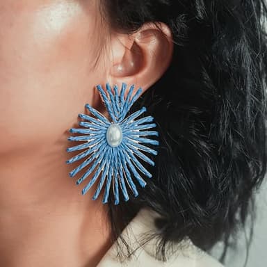 Burst Statement Earrings Raffia Pearl Earrings Gold Heart Boho Dangle Earrings Trendy Summer Jewelry for Women(Royal Blue) - Image 6