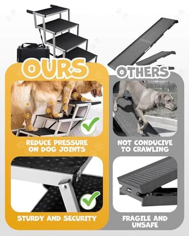 Foldable Dog Car Ramp for Large Dogs, 4 Steps Portable Large Steps for Car Truck SUV High Bed, Aluminum Dogs Stairs with Non-Slip Surface, Outdoor Dog Ramp Stairs Max Up to 200lbs - Image 6