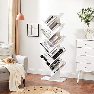 VASAGLE Tree Bookshelf, 9-Tier Bookcase, Large Bookshelf, Space-Saving Corner Shelf, Book Tree, Holds Books, CDs, Games, for Bedroom, Living Room, Home Office, Cloud White ULBC11WTV1 - Image 4