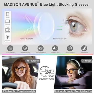 Madison Avenue Blue Light Blocking Computer Glasses Oversized Blue Light Glasses for Women Men Anti Eyestrain & UV Protection Gaming Eyeglasses(Black) - Image 4