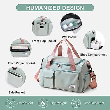 Small Gym Bag for Women, Travel Duffle Bag Carry On Weekender Bag with Shoe Compartment, 05#green, Gym Bag & Toiletry Bag, Gym Bag&toiletry Bag - Image 5
