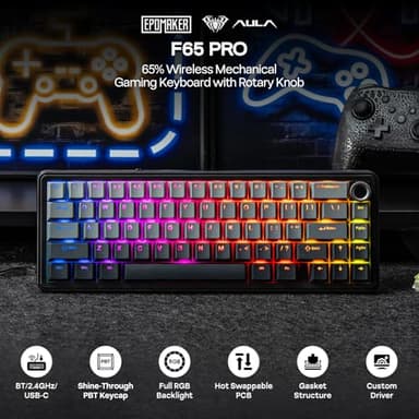 EPOMAKER X Aula F65 PRO Wireless Mechanical Gaming Keyboard, Hot-Swap, 5-Layer Padding, Creamy Gasket, Knob and Shine-Through PBT Keycap, RGB, BT/2.4GHz/USB-C (Gradient Grey, Graywood V3 Switch) - Image 2