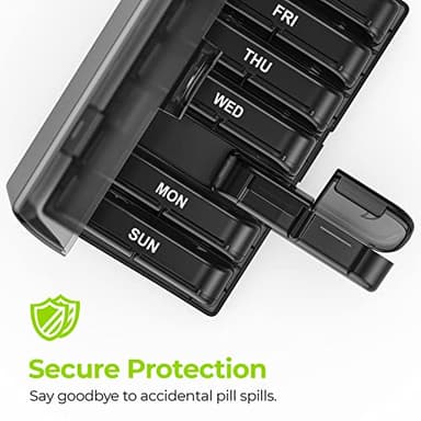 AUVON XL Weekly Pill Organizer 2 Times a Day, Pill Box 7 Day with One-Side Large Openings for Easy to Use, Black Privacy Protection AM PM Pill Case for Medication, Vitamins, Fish Oils, Supplements - Image 4