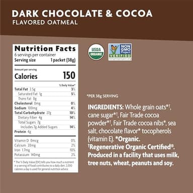 Nature's Path Organic Regenerative Organic Certified Dark Chocolate & Cocoa Instant Oatmeal, 8 oz (Pack of 1), Non-GMO, Fair Trade - Image 2